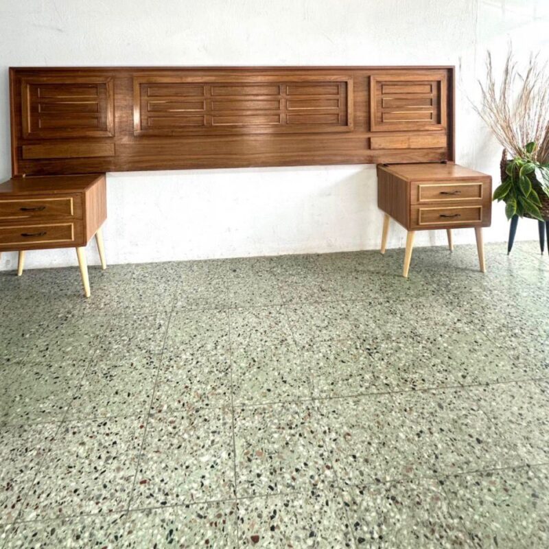 Mid Century 60's Torrente King size Headboard and Pedestals